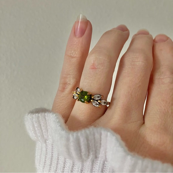 925 Green Stone Floral Gold Ring “Elfa” Peridot Emerald Olive Tourmaline Moss - Picture 15 of 16